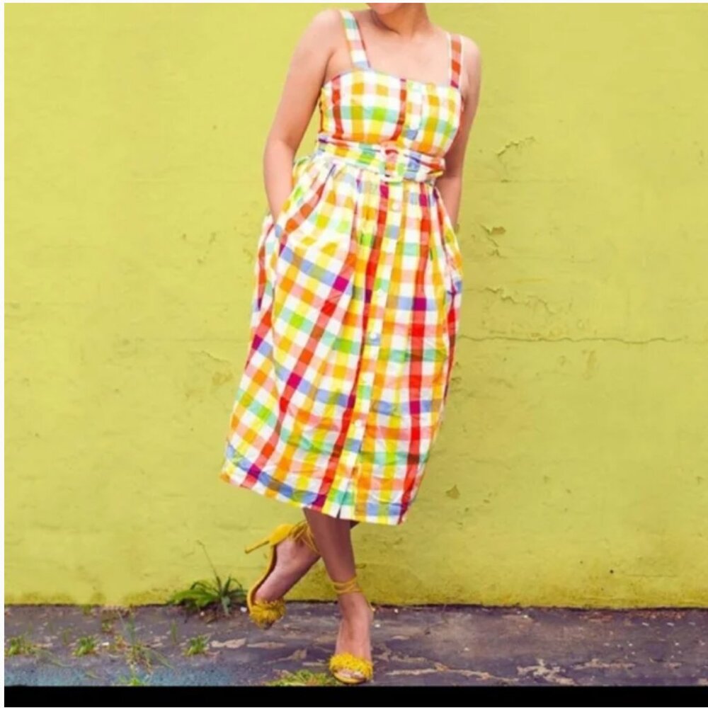 NWT Christopher John Rogers X Target Gingham Plaid Dress Colorful Belt Women's 0 - Picture 2 of 16